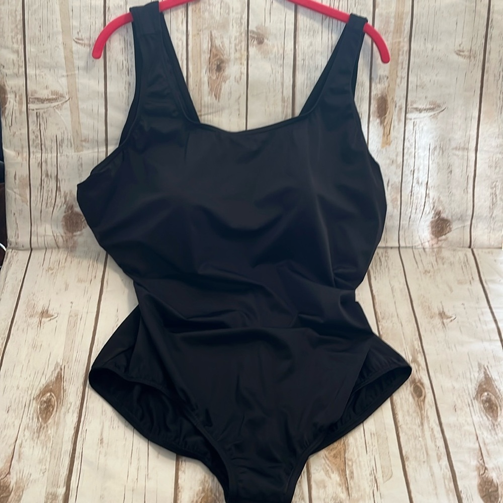 Lands End One Piece Bathing Suit 24W DDD Solid Black